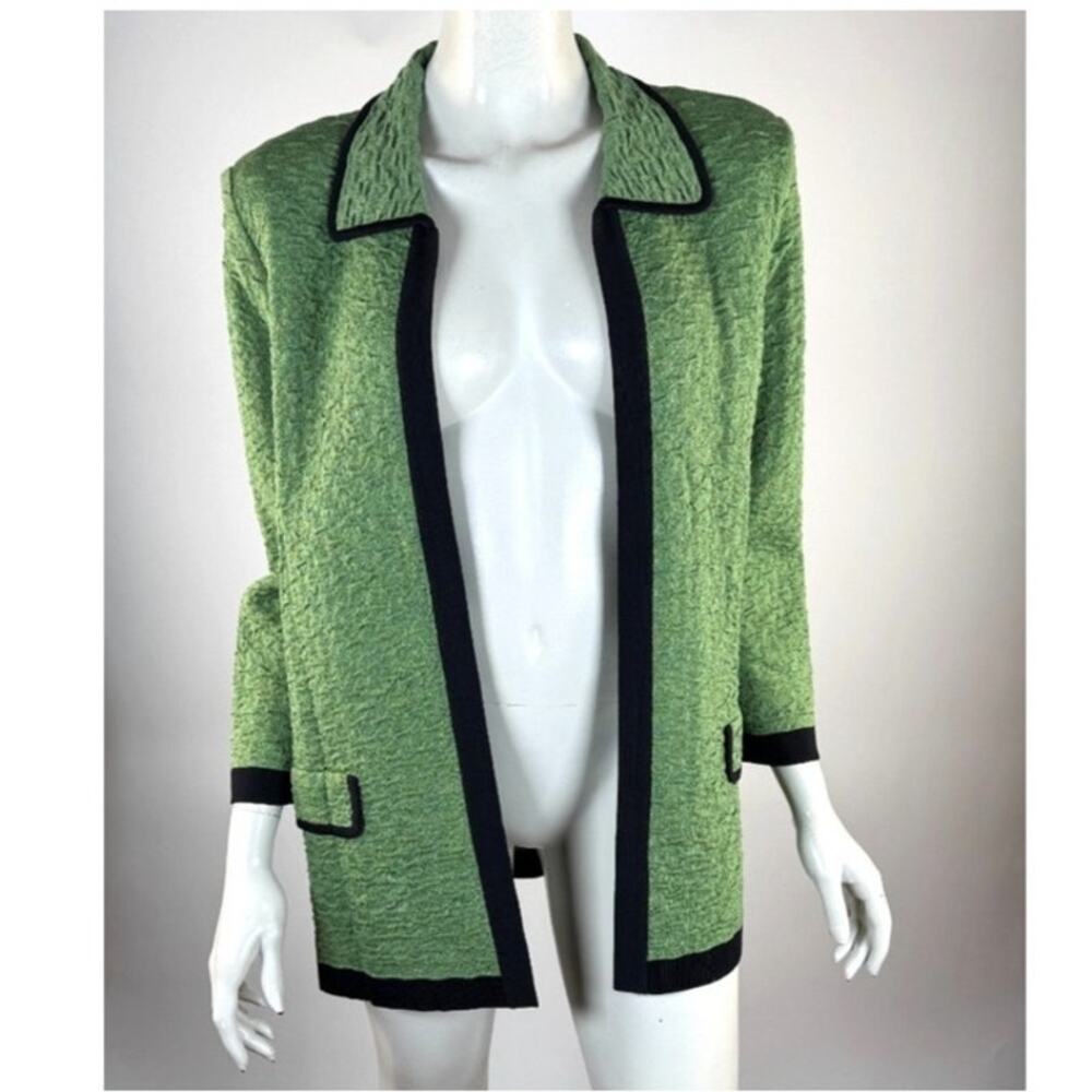 Exclusively Misook Knit Cardigan Open Front Green Sweater Jacket Medium Textured